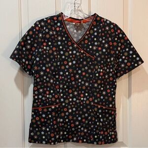 White Cross Black Floral Short Sleeve Top